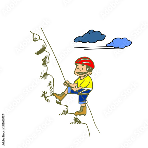  Little Boy Rock Climbing hand drawn sketch doodle