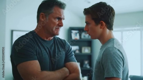A father arguing with teenage son in emotional family conflict scene