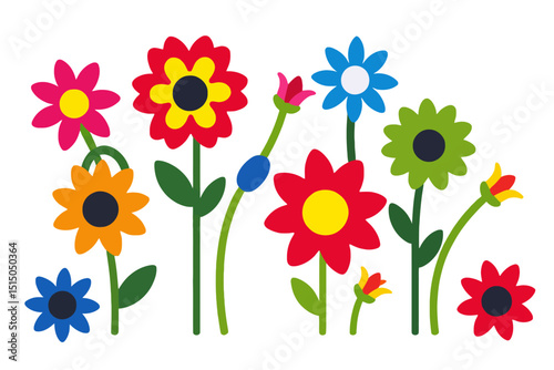 Colorful Flower Illustration with Retro Style-Whimsical Floral Design on White Background-Cute Flower Power Graphic for Spring and Summer Themes