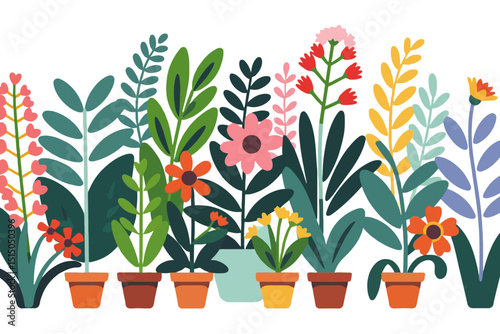 Colorful Flower Pots Illustration - Whimsical Floral Design - Cute Potted Plants Art - Decorative Home Decor Clipart - Botanical Garden Illustration - Spring Flowers in Pots