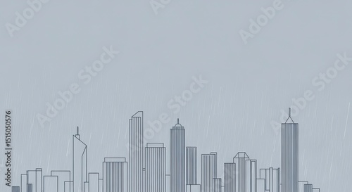 Minimalistic Line Drawing of a Modern City Skyline with Tall Skyscrapers