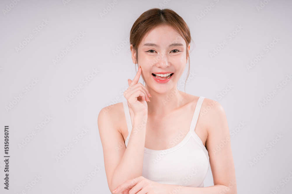Skin Care Woman Asian Person Smile White Beauty Young Portrait Face Background, Confident and Radiant Female Model with Healthy Skin On White Background Skin Care Woman Asian Person Smile White Beauty Young Portrait Face Background, Confident and Radiant Female Model with Healthy Skin On White Background