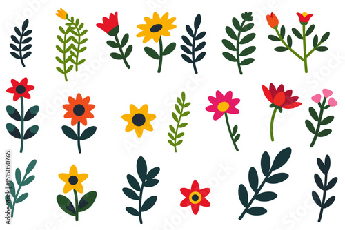 Colorful Spring Flowers Illustration - Vibrant Floral Pattern with Botanical Elements - Whimsical Garden Design for Prints and Web