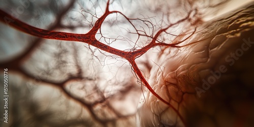 the eyes retina, with blood vessels and photoreceptor cells in focus, illustrating the complexity of vision. photo