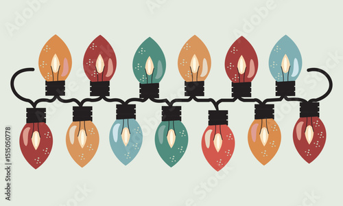 Christmas Lights Isolated on Transparent Backgound. Festive Colorful Christmas Lights String Decoration. Vector Graphic for Christmas Cards, Banners, Poster, Web
