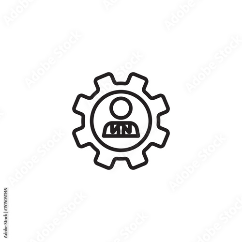 An outline icon showing a person's silhouette within a gear, symbolizing user settings, account management, personal preferences, or profile customization.