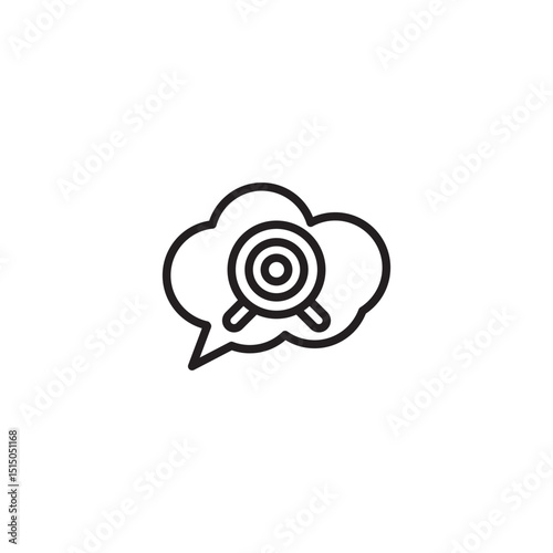 An outline icon of a thought bubble containing a target symbol, representing clear thinking, setting goals, strategic communication, or focused ideas.