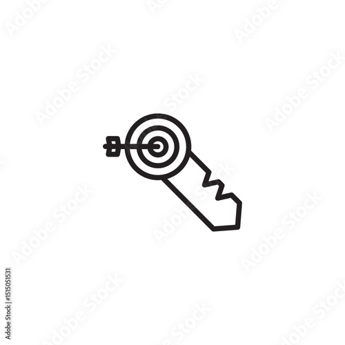 An outline icon depicting a key with a target symbol on its head, representing a key objective, achieving a goal, or unlocking success.