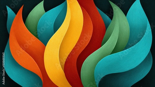 Abstract Colorful Waves with Vibrant Flowing Shapes Against Dark Background
