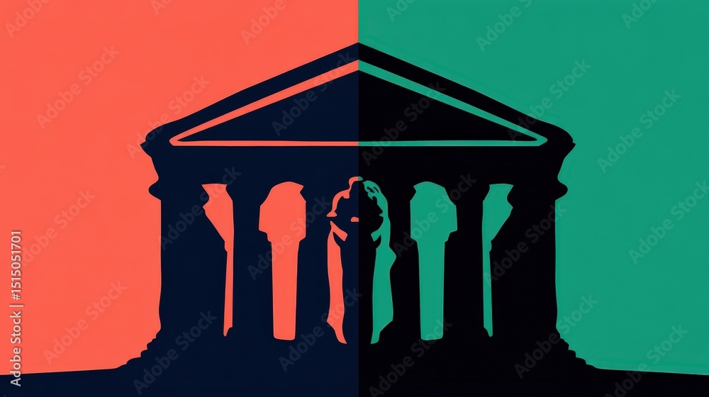 Fototapeta premium Abstract Representation of Classical Architecture with Contrasting Colors and Silhouettes
