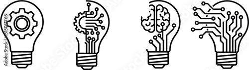 innovation icon set. Light bulb and cog inside. inspiration icon. Light bulb and brain inside. innovation symbol. vector illustration