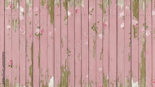 Vintage Floral Pattern on Weathered Pink Wooden Planks for Rustic Decor and Backgrounds