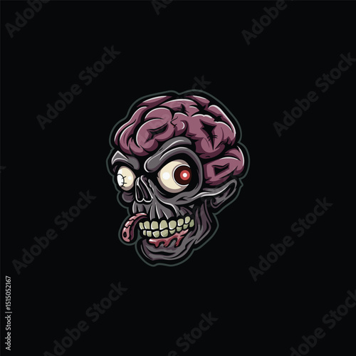 Zombie skull head illustration logo design template