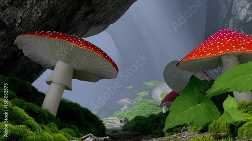 Giant mushrooms in a mystical cave