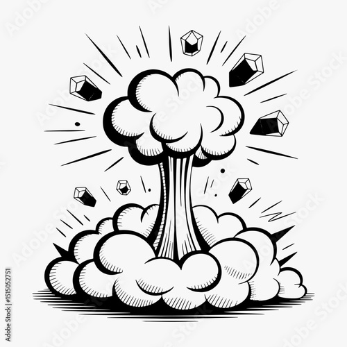 the explosions as black and white, with some appearing to be in motion.