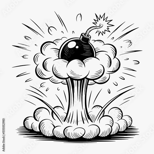 the explosions as black and white, with some appearing to be in motion.