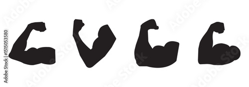 Muscles icon set, strong arm of an athlete, Linear Hand icons, biceps icons, Bodybuilding and fitness concept, on a white background.