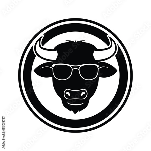 Cool bull wearing sunglasses in a circle logo