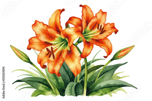 Watercolor Orange Tiger Lilies Illustration-Beautiful Botanical Painting-Elegant Floral Artwork for Prints and Design Projects-Captivating Lily Flower Image