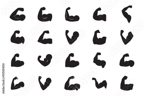 Strong arm biceps icon vector set illustration. Arm biceps silhouette art.