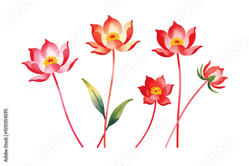 Watercolor Red Lotus Flowers Illustration - Delicate Floral Art Print - Botanical Wall Decor for Home or Office - Artistic Flower Design Image