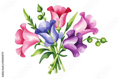 Watercolor Sweet Pea Flower Bouquet Illustration- Delicate Floral Arrangement in Pink, Purple, and Blue- Botanical Art for Cards, Invitations, and Spring Designs