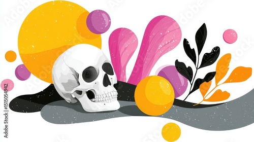 Abstract Still Life with Skull and Colorful Shapes for Creative Design and Artistic Projects