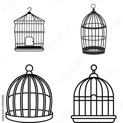 Bird cage illustration, Birdcage Flat Design Pet Care Icon, Birdcage Icon on Transparent Background


