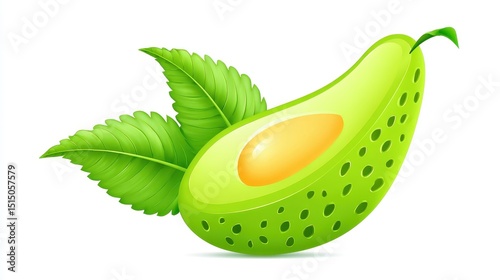 Vibrant Green Avocado with Leaves on a White Background for Fresh Food Concepts