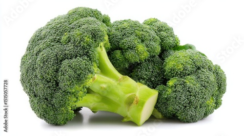 Fresh Broccoli Head with Dark Green Florets on White Background for Healthy Eating Concept