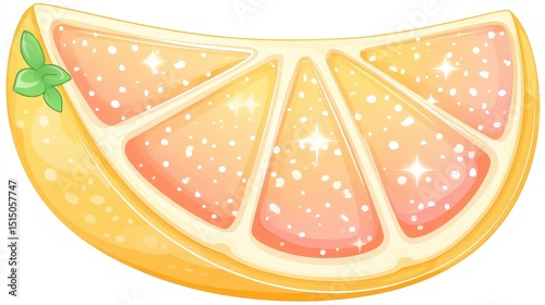 Bright and Juicy Slice of Citrus Fruit with Sparkling Details and Fresh Green Leaf Accent