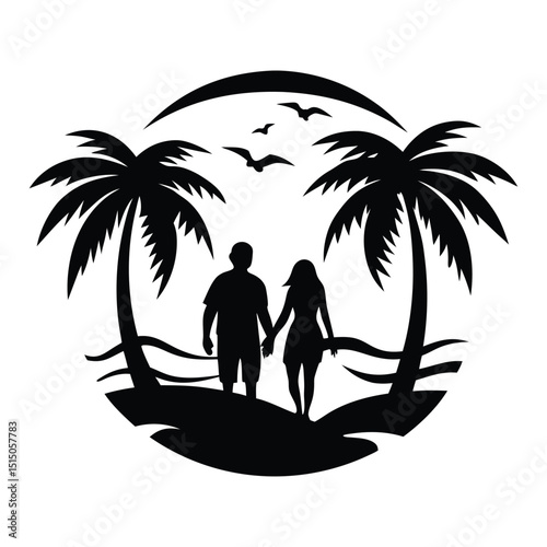 Black and White palm tree, Simple silhouette vector white background