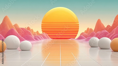 Vibrant Sunrise Landscape with Soft Shapes and Gradients in Digital Art Style
