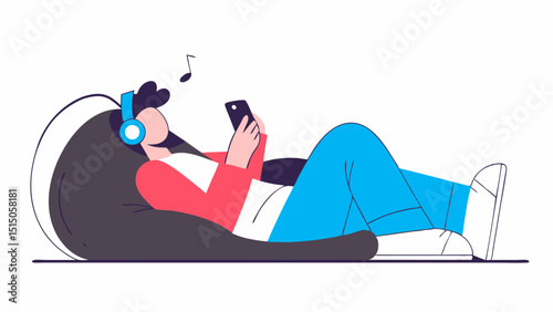 Relaxed young man listening to music on smartphone