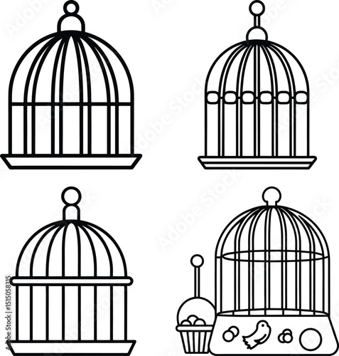 Bird cage illustration, Birdcage Flat Design Pet Care Icon, Birdcage Icon on Transparent Background


