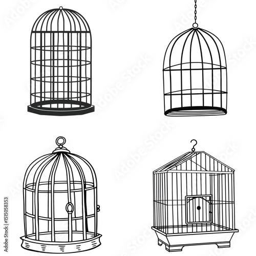 Bird cage illustration, Birdcage Flat Design Pet Care Icon, Birdcage Icon on Transparent Background


