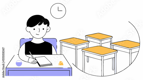 Student studying at desk in classroom setting
