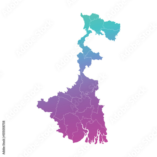 West Bengal Gradient Administrative Map White Background