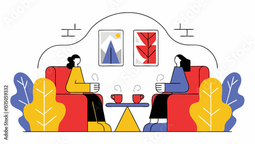 Two women enjoying coffee together in a cozy living room