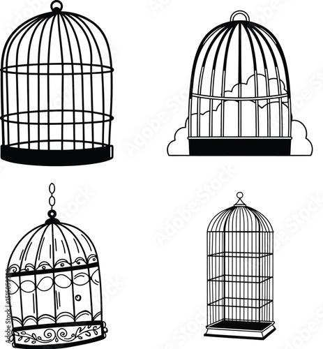 Bird cage illustration, Birdcage Flat Design Pet Care Icon, Birdcage Icon on Transparent Background


