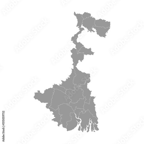 West Bengal Grey Administrative Map White Background