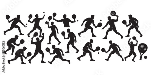 man playing paddle set vector silhouettes set black color isolated on white background