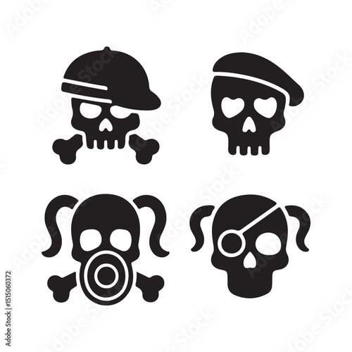 skull and crossbones icon set silhouette 