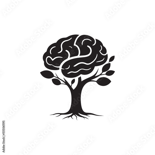 human brain tree vector icon silhouette 