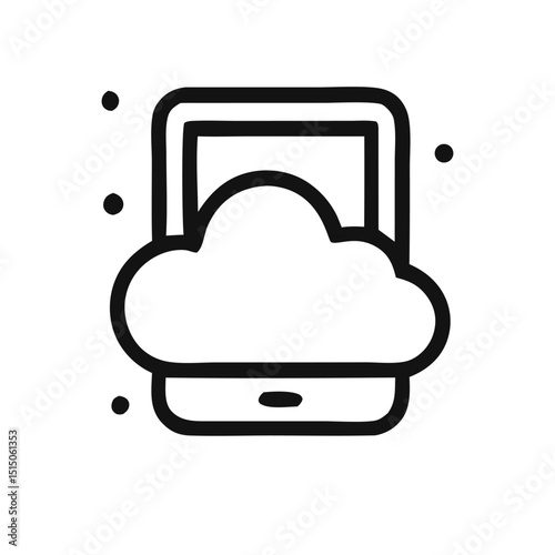 Cloud with a phone underneath it, ideal for technology concepts, communication, cloud storage services, digital connectivity, and modern devices themes.