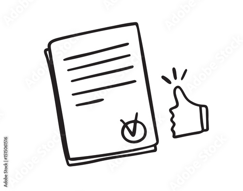 approved document symbol for approval, accredited, agreement doodle hand drawn icon. Outline line drawing clipart symbol
