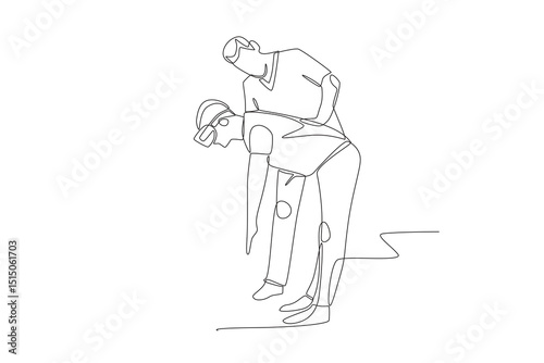 Therapists who use VR for therapy methods. Medical technology concept one-line drawing