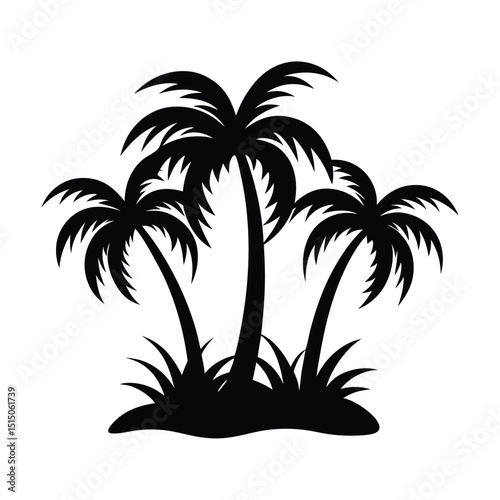 Black and White palm tree  Simple silhouette vector white background
