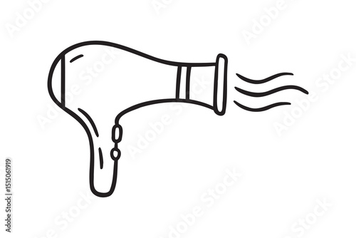 Hairdryer icon, hair dryer or fan doodle hand drawn icon. Outline line drawing clipart symbol