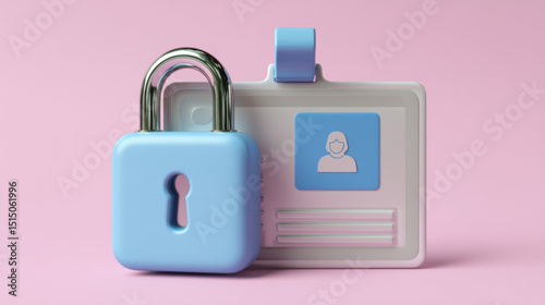 Padlock and ID badge on pink background